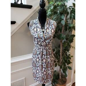 19 Cooper Fit & Flared Dress Women's XL Multi Geo Print Lined Pleated V Neck